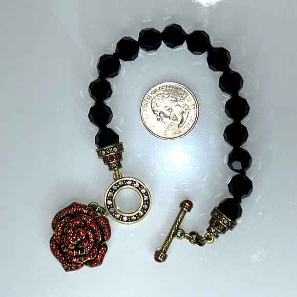 NWOT Retired Heidi Daus Designer Red Rose Rhinestone Toggle Bracelet Flower Boho - Picture 7 of 10